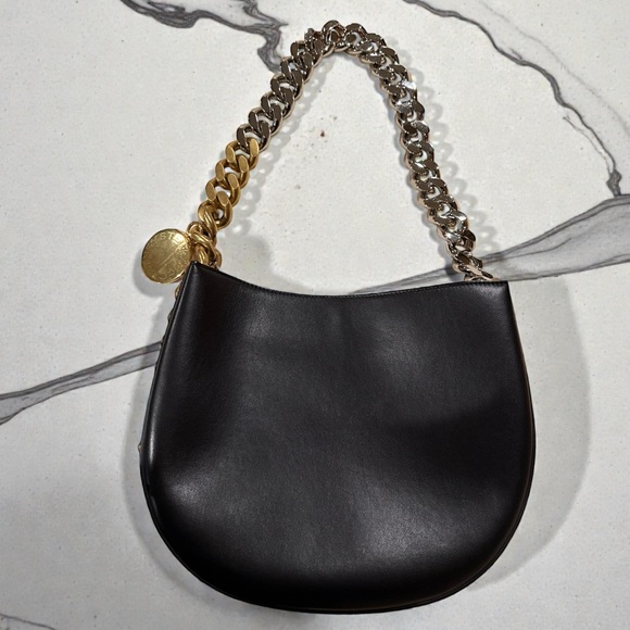 Stella McCartney Frayme Shoulder Bag Black Mixed Chain Vegan Leather - Picture 2 of 6